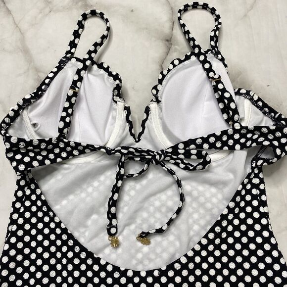 Jessica Simpson Scalloped Edge V-Wire One-Piece L Large Black White Dot New - Picture 6 of 7